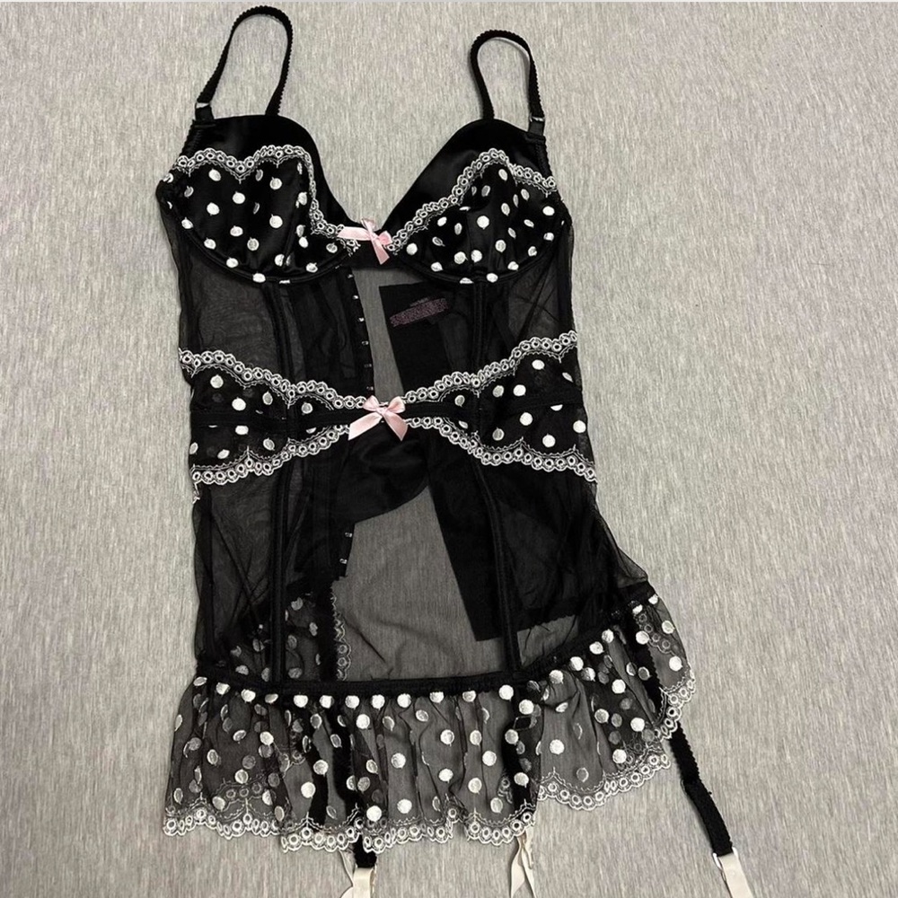 Elegant Black Polka Dot Lingerie Set